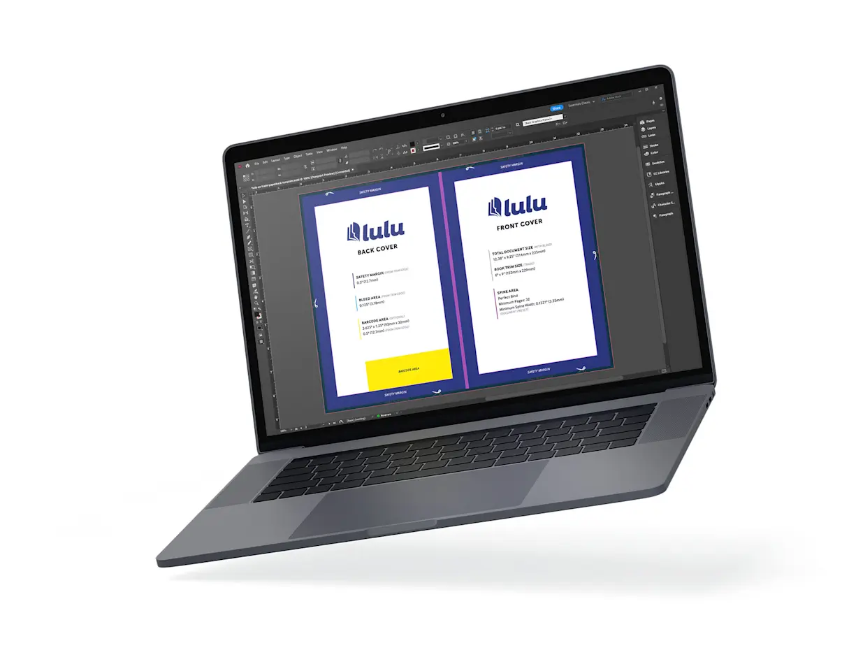 Lulu book template in design application on computer screen