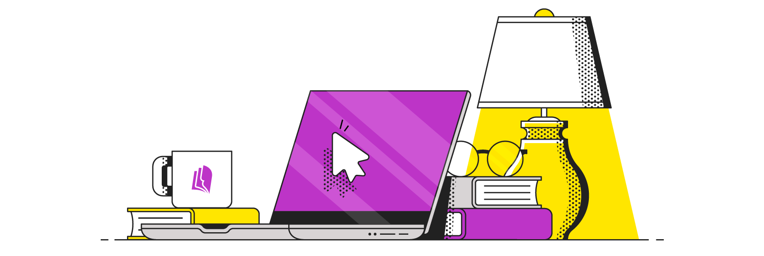 Lulu account registration computer and book illustration